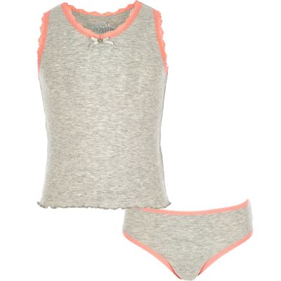 Girls grey pointelle vest and underwear